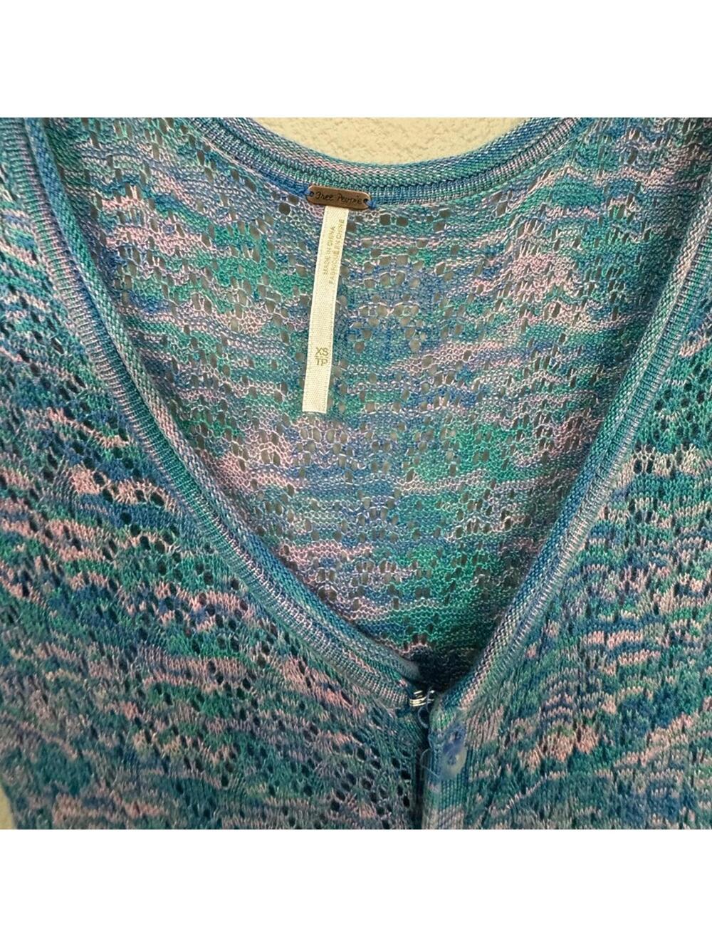 Free People Blue Green Space Dyed Henley Midi Long Sweater Cardigan- Size XS - Picture 6 of 7